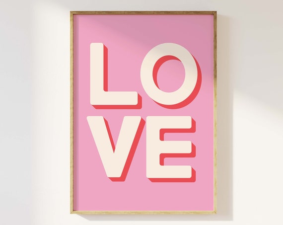 Pink Love Print Art Cute Valentines Print Pink Love Wall Art Trendy Red Pink Art Print