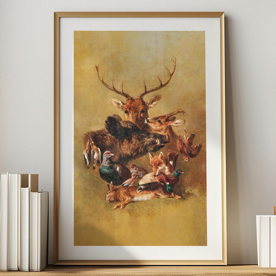 Vintage Hunting Trophy Still Life Game Animals Lodge Decor Poster
