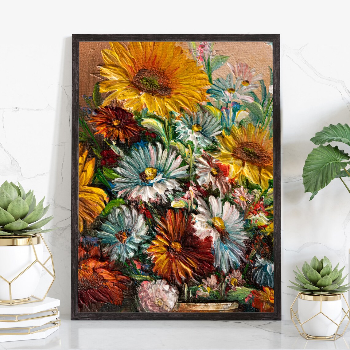 Iris Flower Garden Blue Petals Oil Painting Nature Art Poster Print