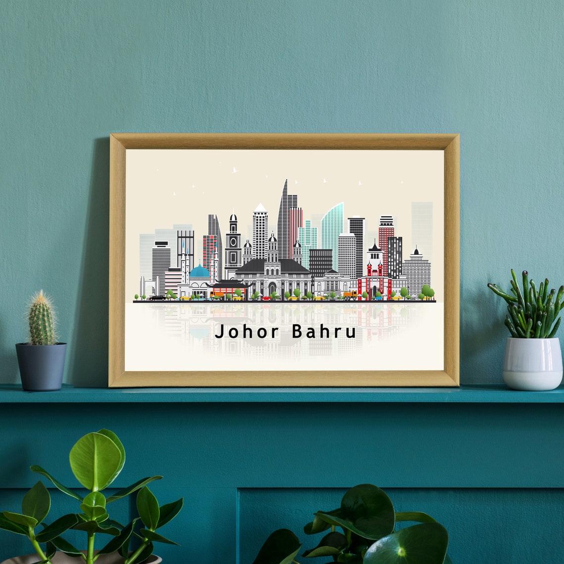 Johor Bahru Malaysia City Skyline Flat Vector Modern Travel Poster - Image 3