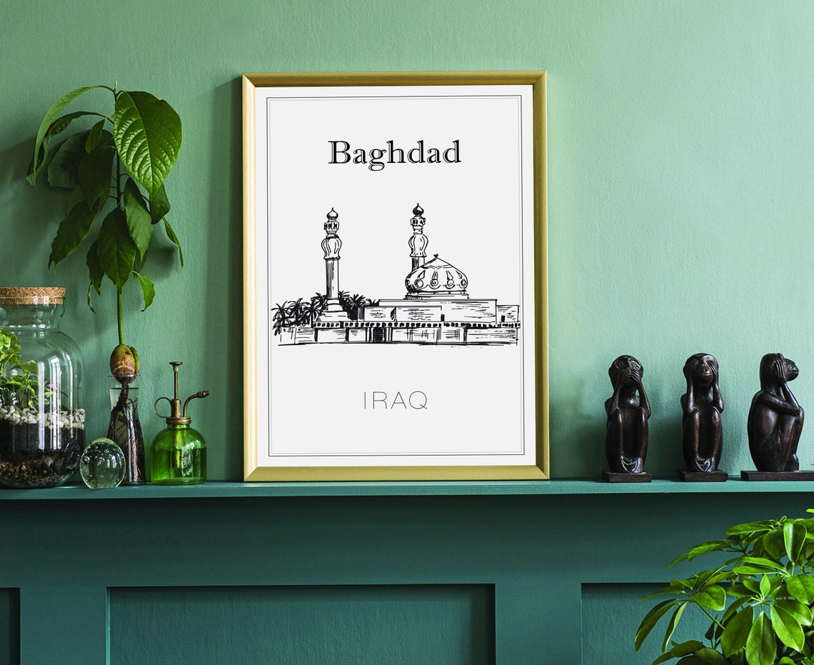 Baghdad Iraq Hand Drawn Mosque Sketch Minimalist Travel Poster - Image 3