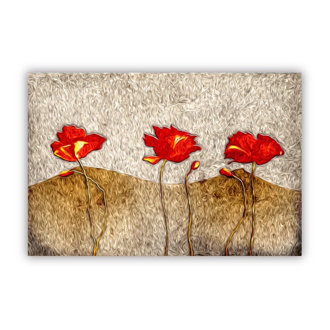 Three Red Poppies Textured Gold Background Floral Art Poster - Image 3