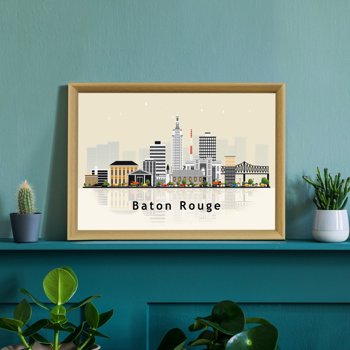 Baton Rouge Louisiana Skyline Bridge Vector Illustration City Poster - Image 2