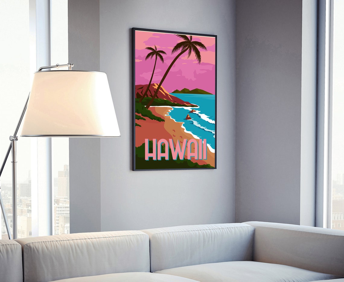 Hawaii Retro Beach Sunset Palm Trees Vintage Style Travel Poster - Image 4