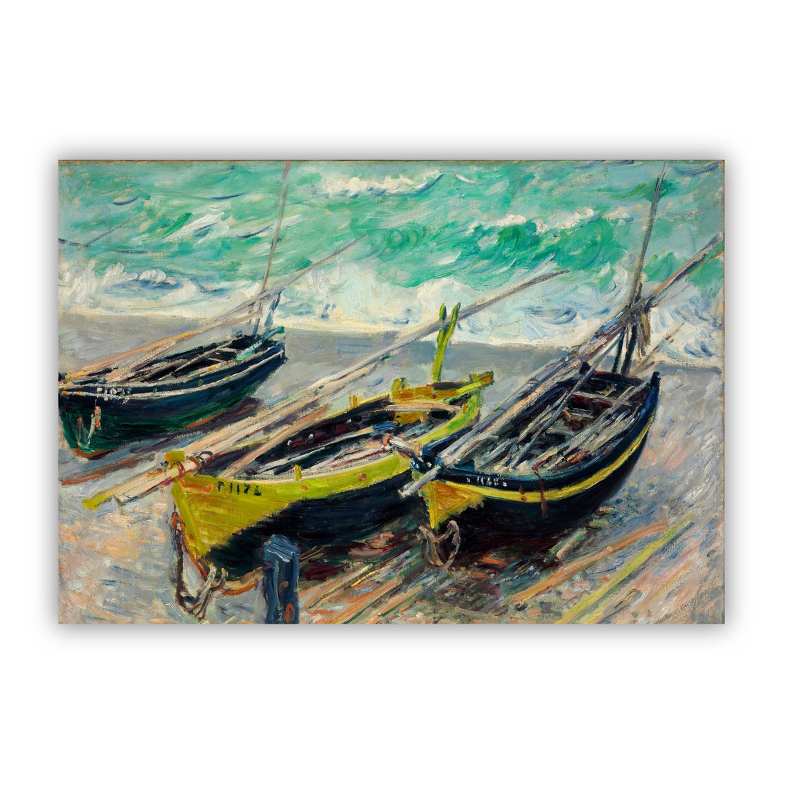 Claude Monet Fishing Boats On The Beach Turquoise Waves Art Poster - Image 2