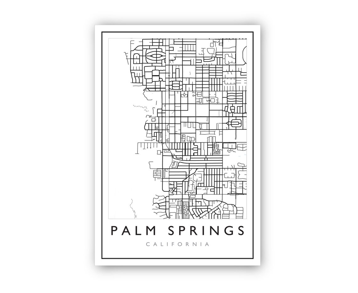 Palm Springs California Minimalist Black White Street Map Line Poster - Image 2