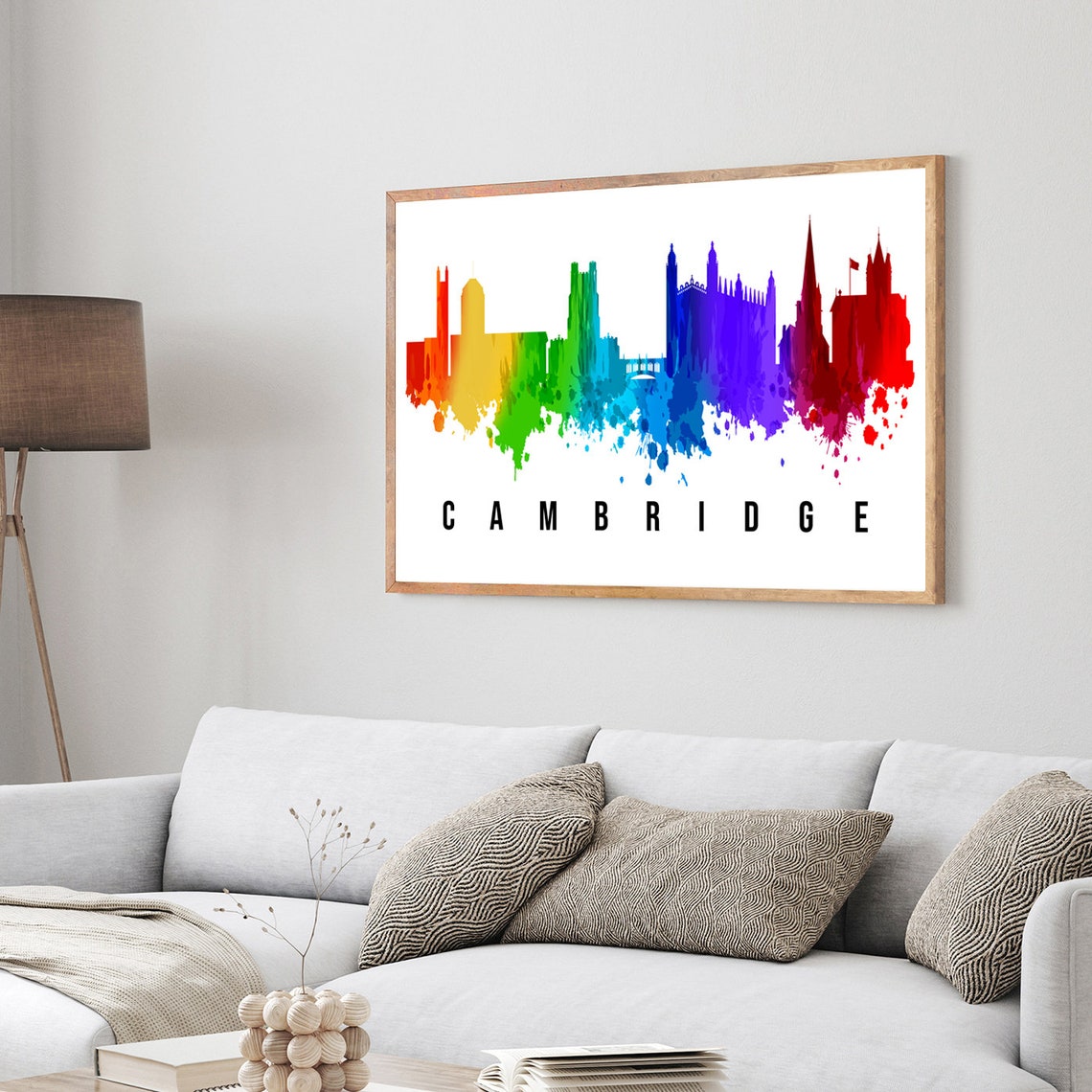 Cambridge England Rainbow Watercolor Skyline College Spires Art Poster - Image 4