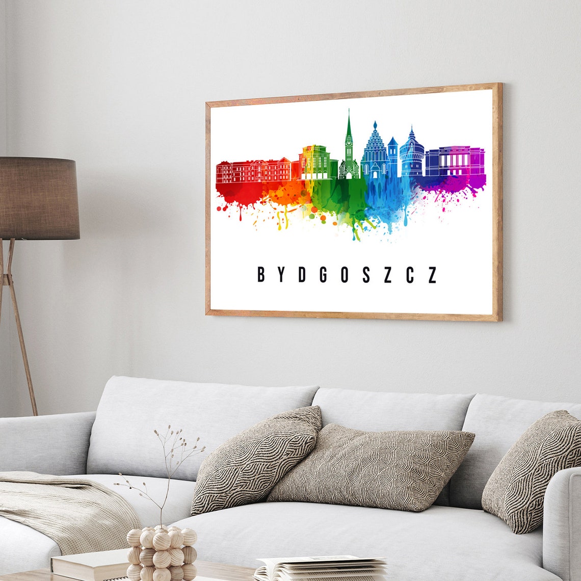 Bydgoszcz Poland Cathedral Water Tower Watercolor Skyline Poster - Image 3