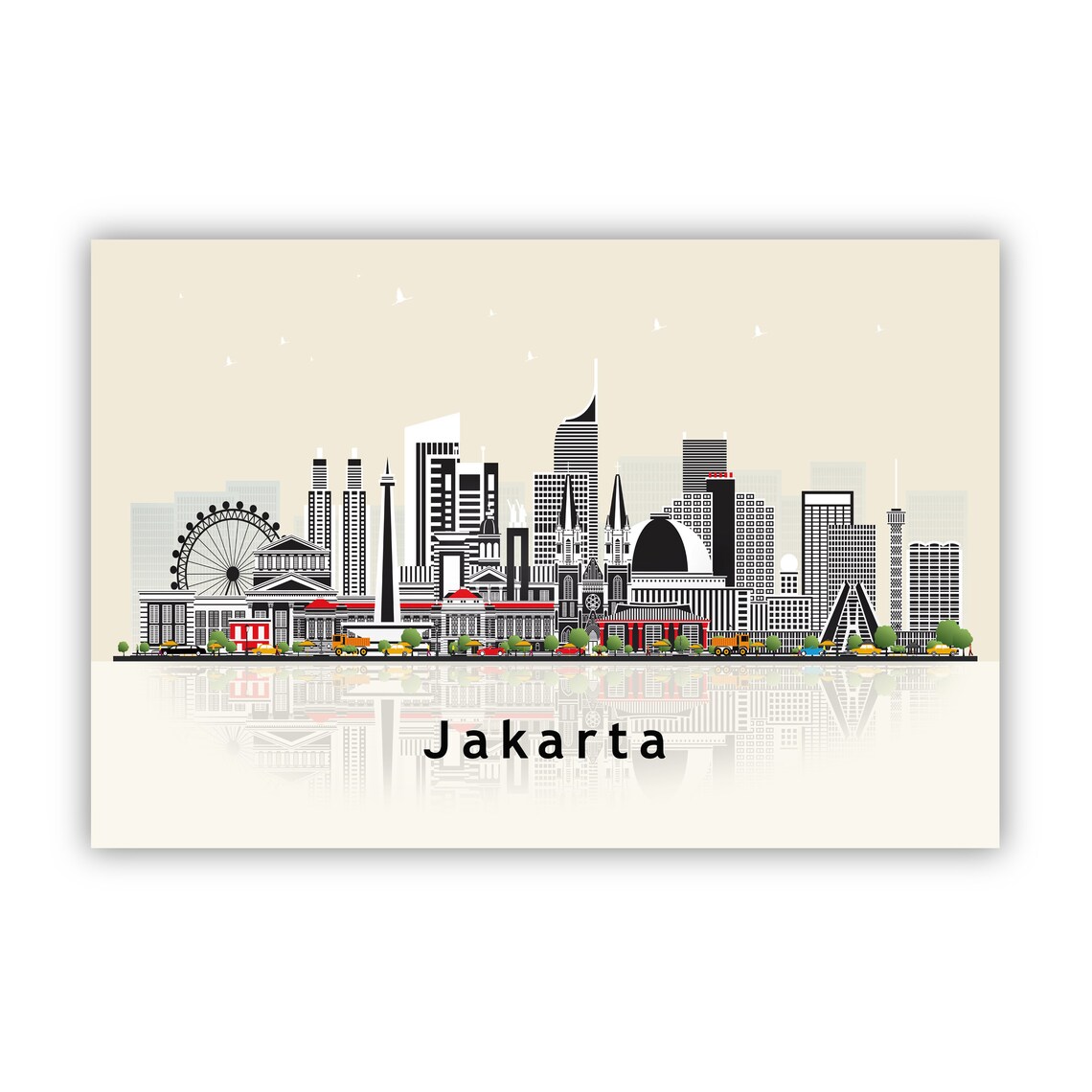 Jakarta Indonesia City Skyline Ferris Wheel Modern Travel Poster - Image 2
