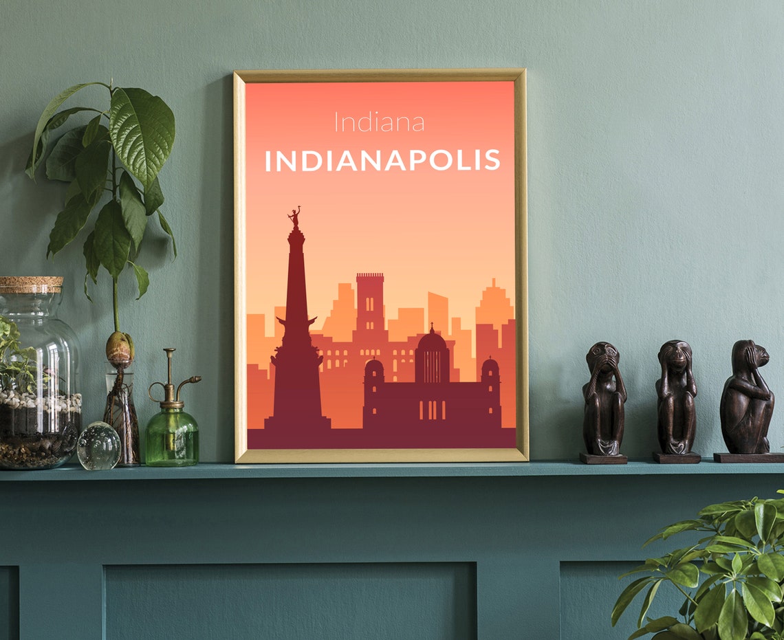 Solid Color Us Cities Poster Indiana Indianapolis Solid Color Modern Poster Print Modern State Poster For Office And Home Decoration - Image 3