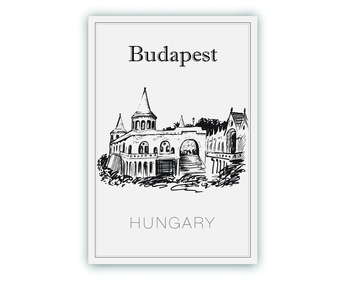 Budapest Hungary Historic Castle Palace Arched Facade Sketch Poster - Image 2