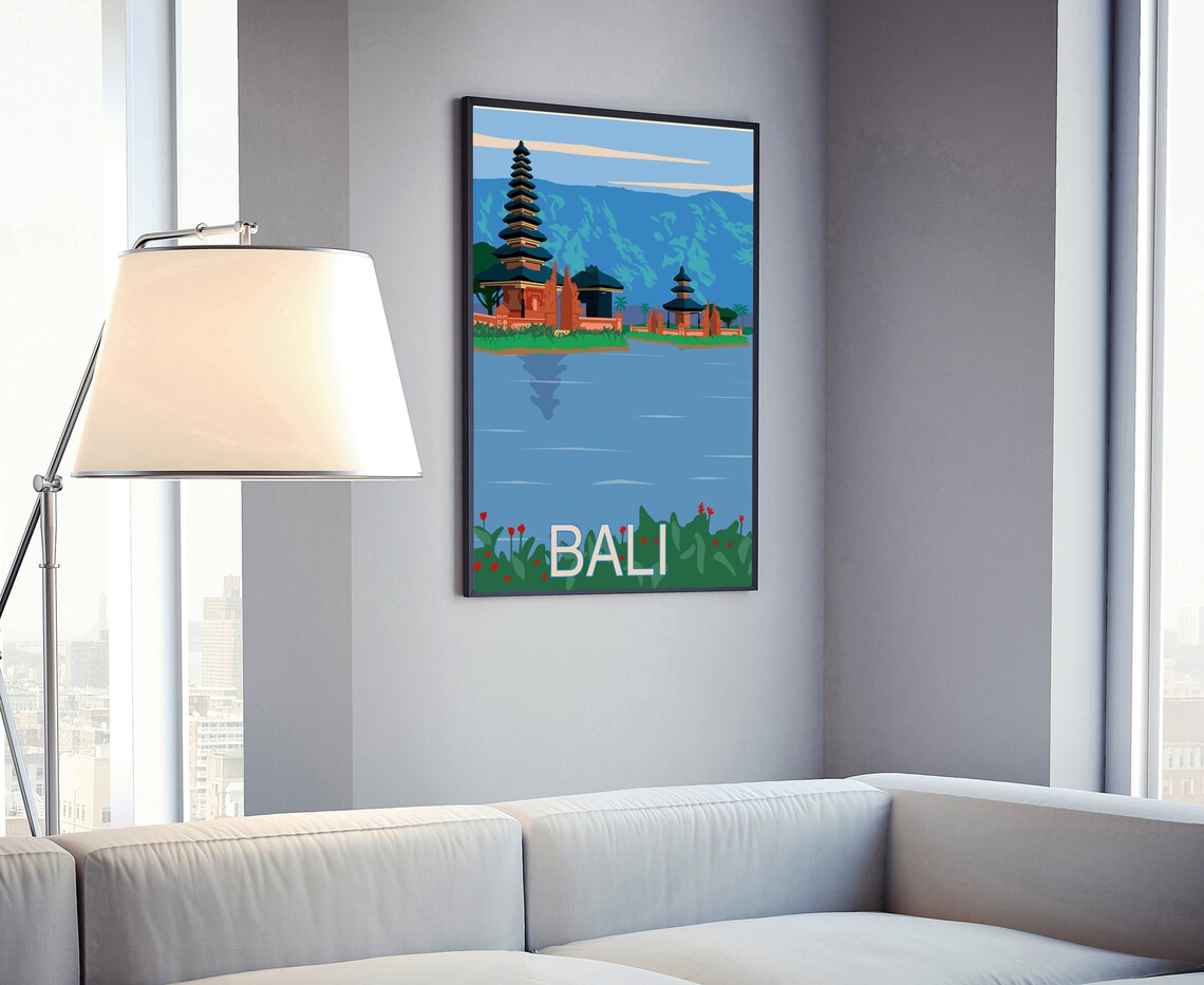 Bali Indonesia Temple Lake Retro Vintage Tropical Travel Poster - Image 4
