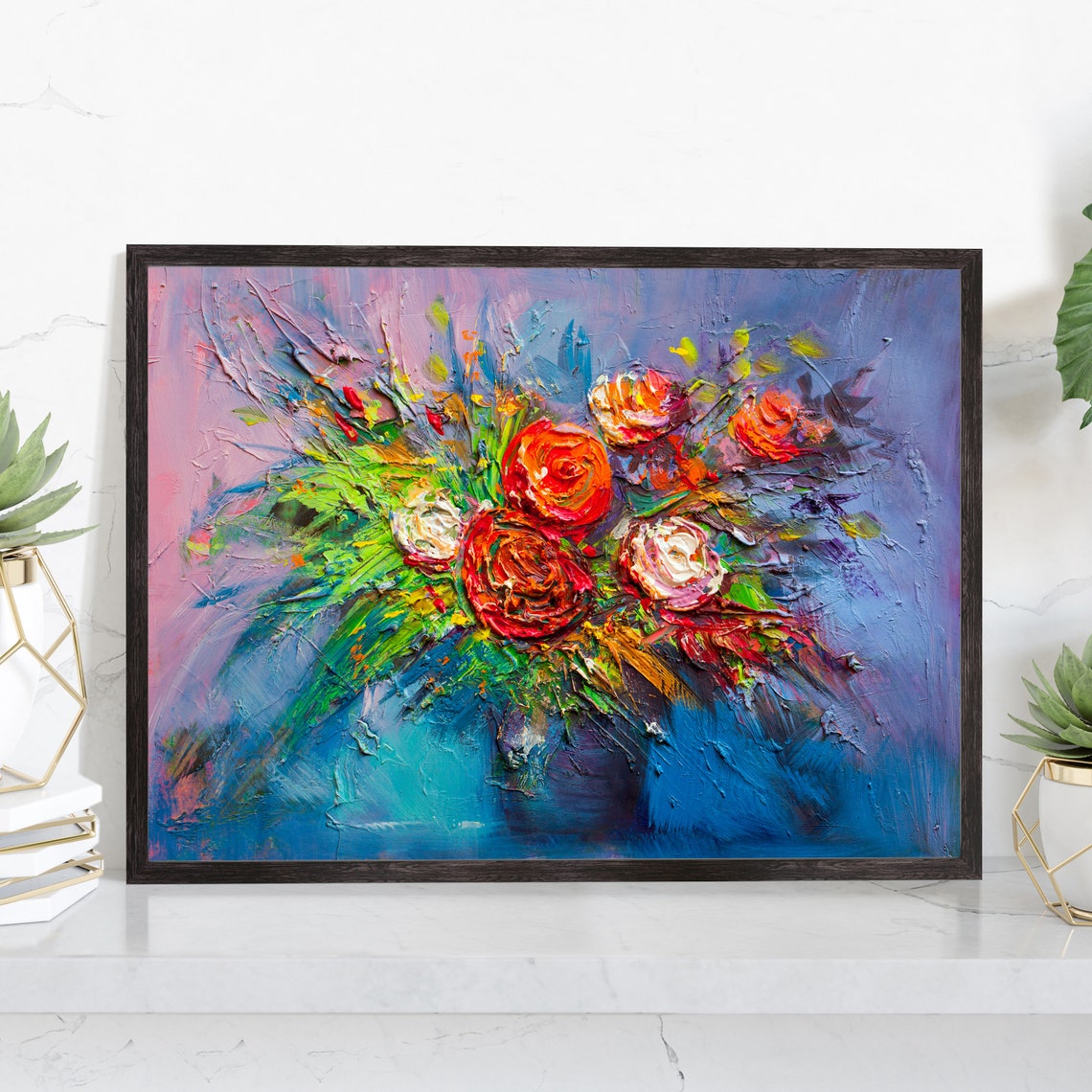 Flowers Oil Painting Flowers Still Life Poster Prints Flower Painting Prints Floral Texture Oil Painting Home Office Wall Art Decoration