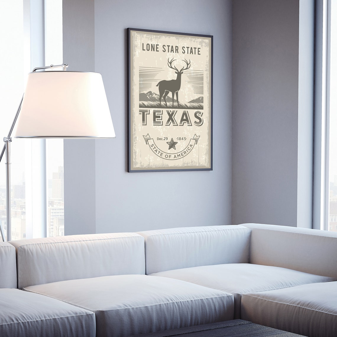 Texas Lone Star State Deer Silhouette Vintage Retro Travel Poster - Image 4