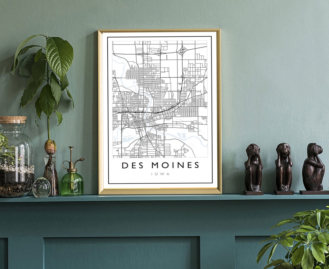 Des Moines Iowa City Map Iowa City Road Map Poster City Street Map Print Modern Us City Map Home Art Decoration Office Wall Art Print - Image 3