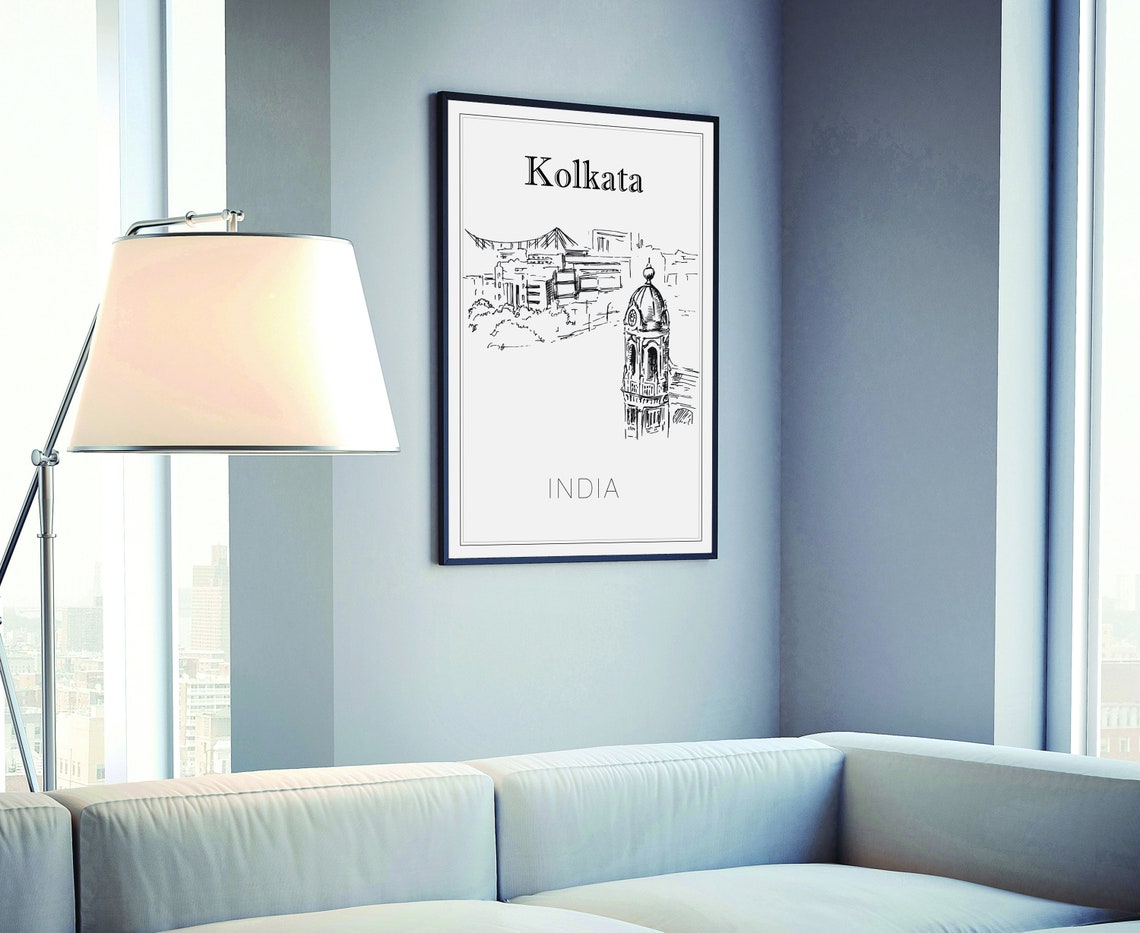 Kolkata India Howrah Bridge Hand Drawn Line Art City View Poster - Image 4