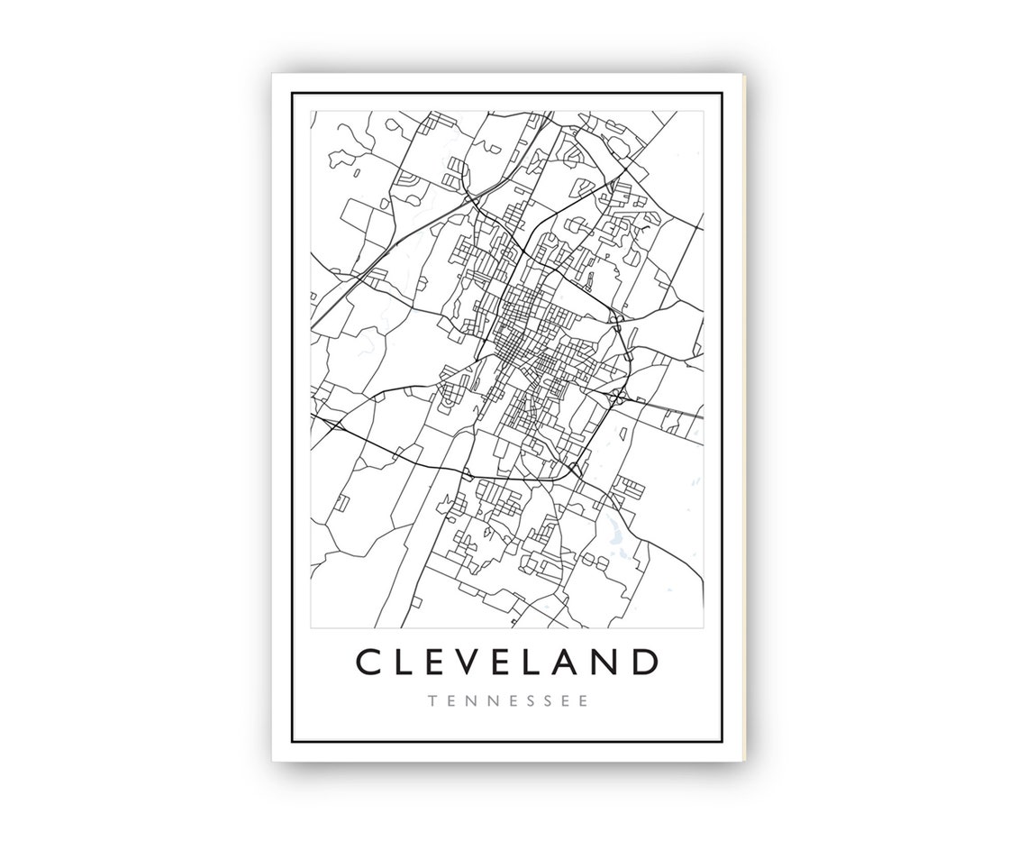 Cleveland Tennessee Black and White City Street Line Map Travel Poster - Image 2