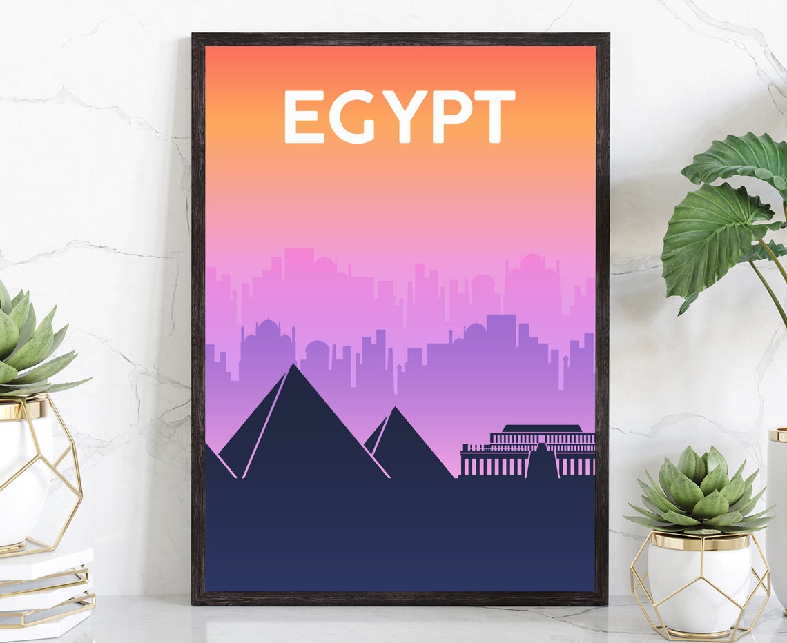 Egypt Pyramids Sunset Gradient Modern Desert Landmark Travel Poster