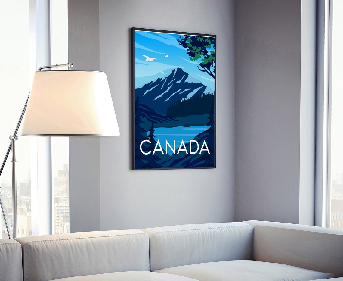 Canada Rocky Mountains Blue Lake Vintage Style Travel Poster - Image 4