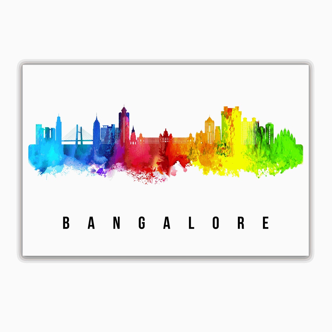 Bangalore India Rainbow Watercolor Splash Skyline City Wall Art - Image 2