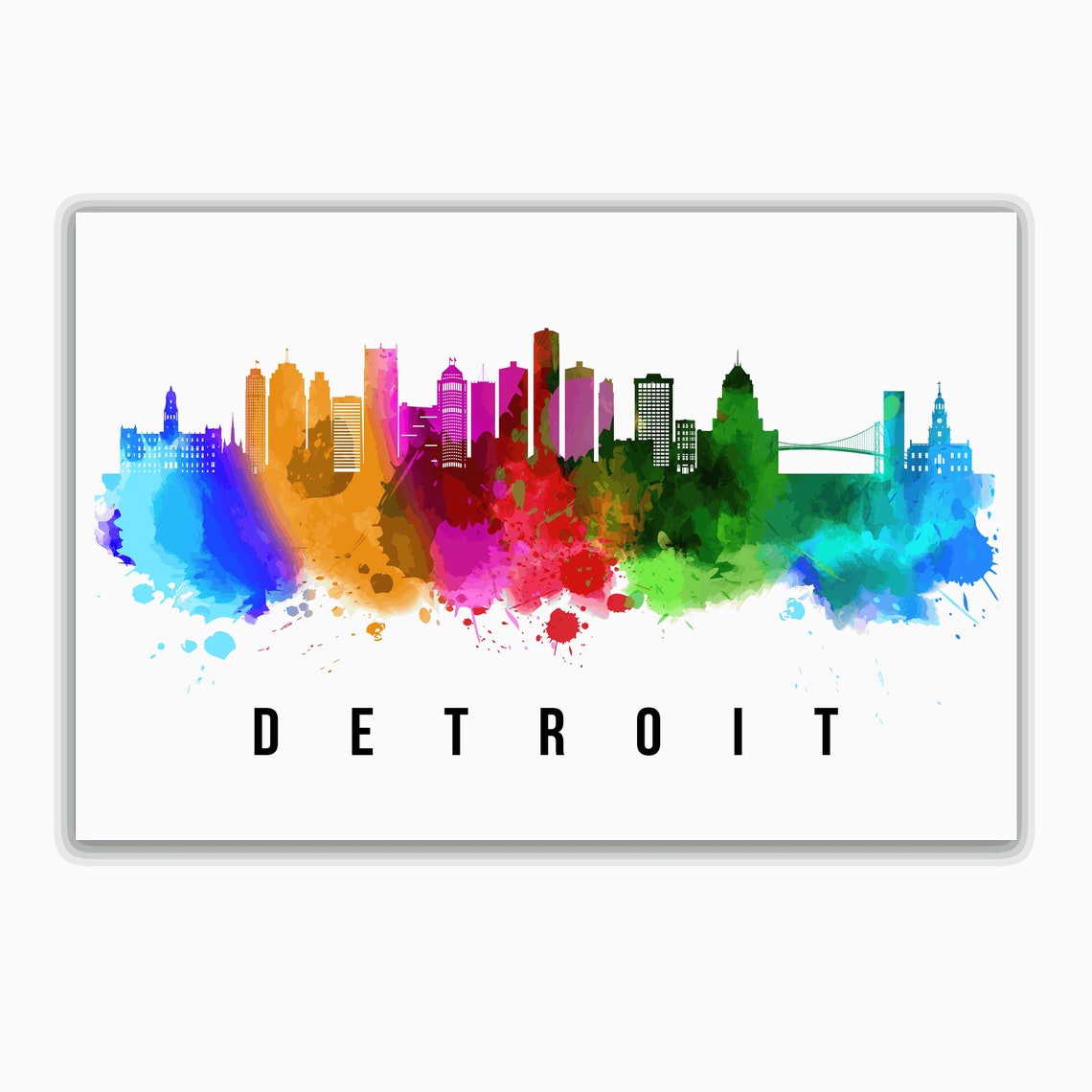 Detroit Michigan Skyline Poster Detroit Cityscape Painting Detroit Michigan Landmark And Cityscape Print Home And Office Wall Art - Image 2