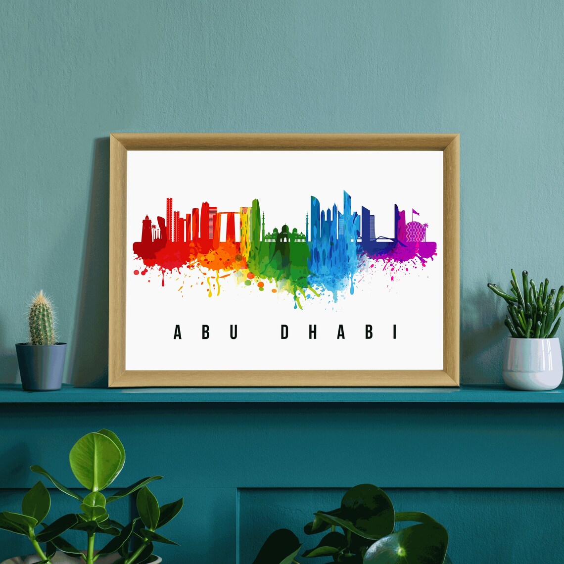 Abu Dhabi UAE Watercolor Skyline Grand Mosque City Landmark Poster - Image 3