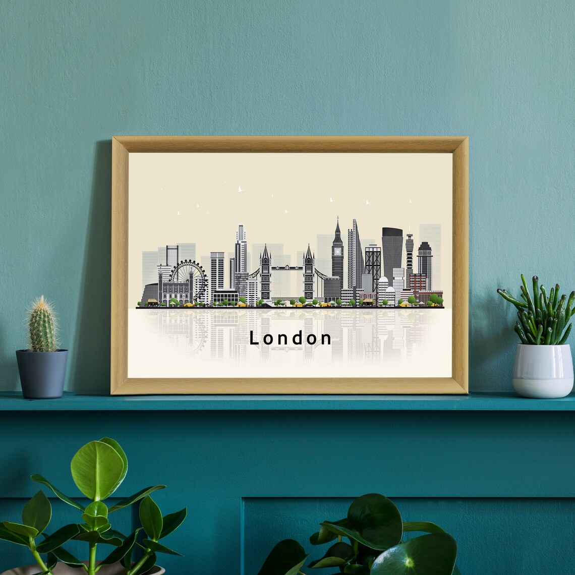 London England Skyline Illustration London Eye Tower Bridge Wall Art - Image 2