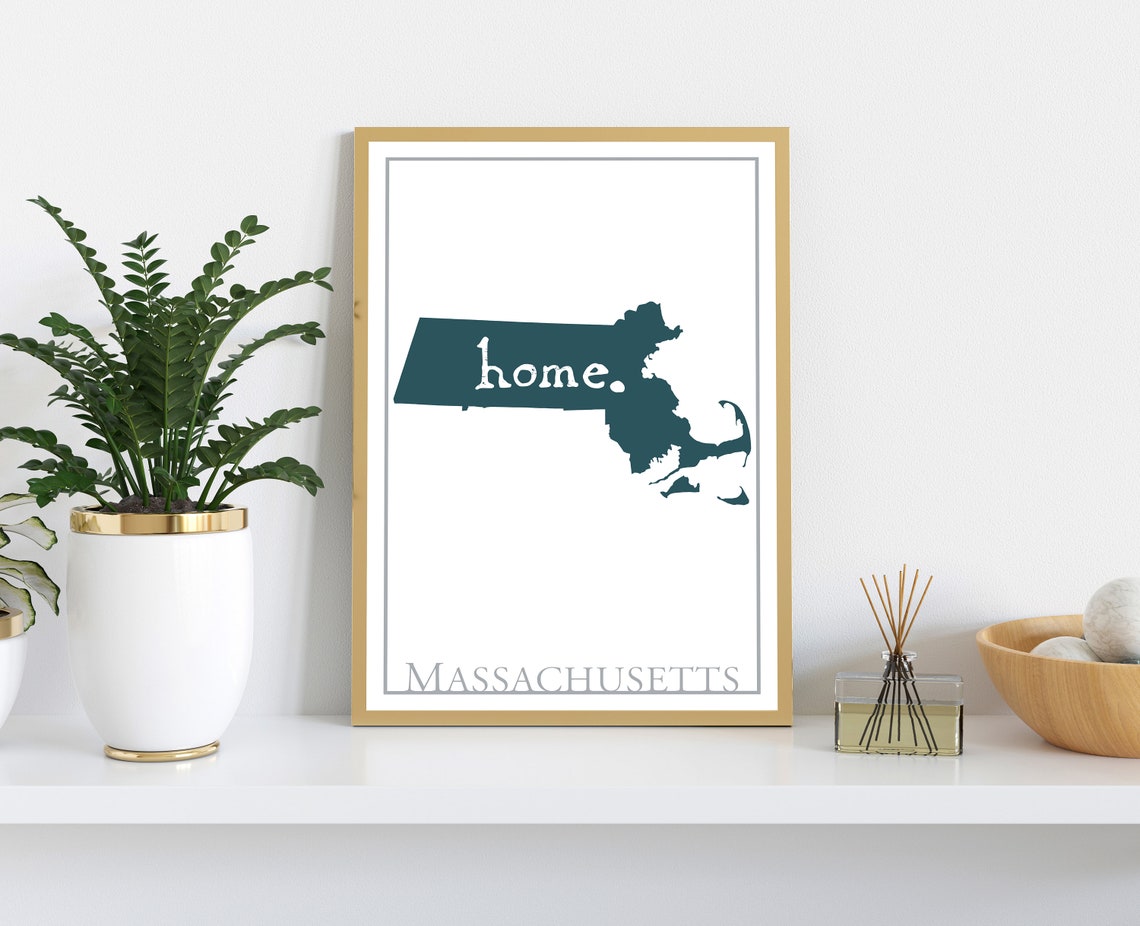Massachusetts Home State Map Teal Silhouette Minimal Wall Poster - Image 2
