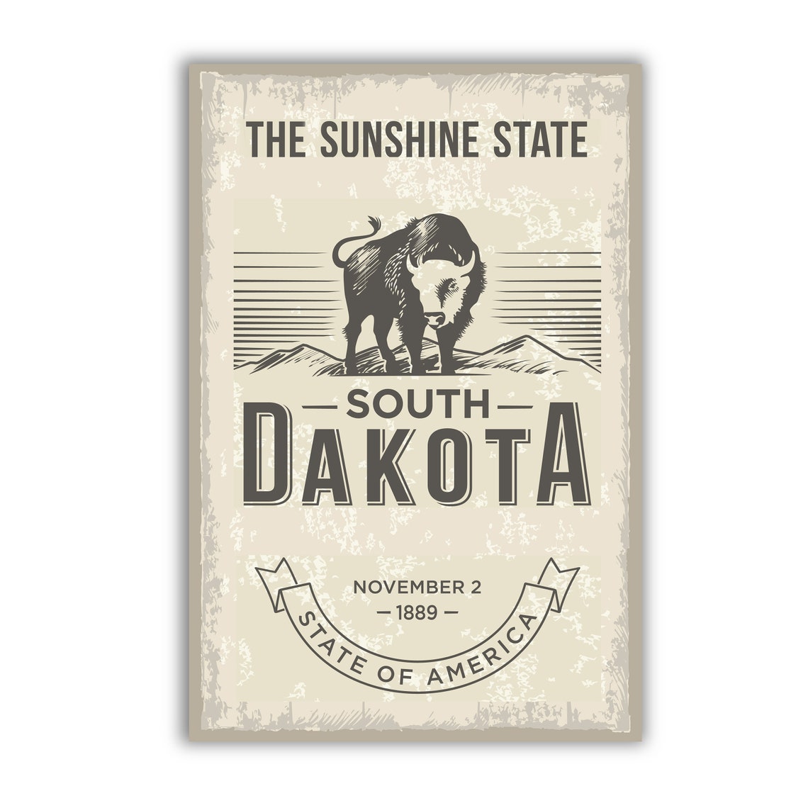 South Dakota Sunshine State Bison Vintage Retro State Emblem Poster - Image 2