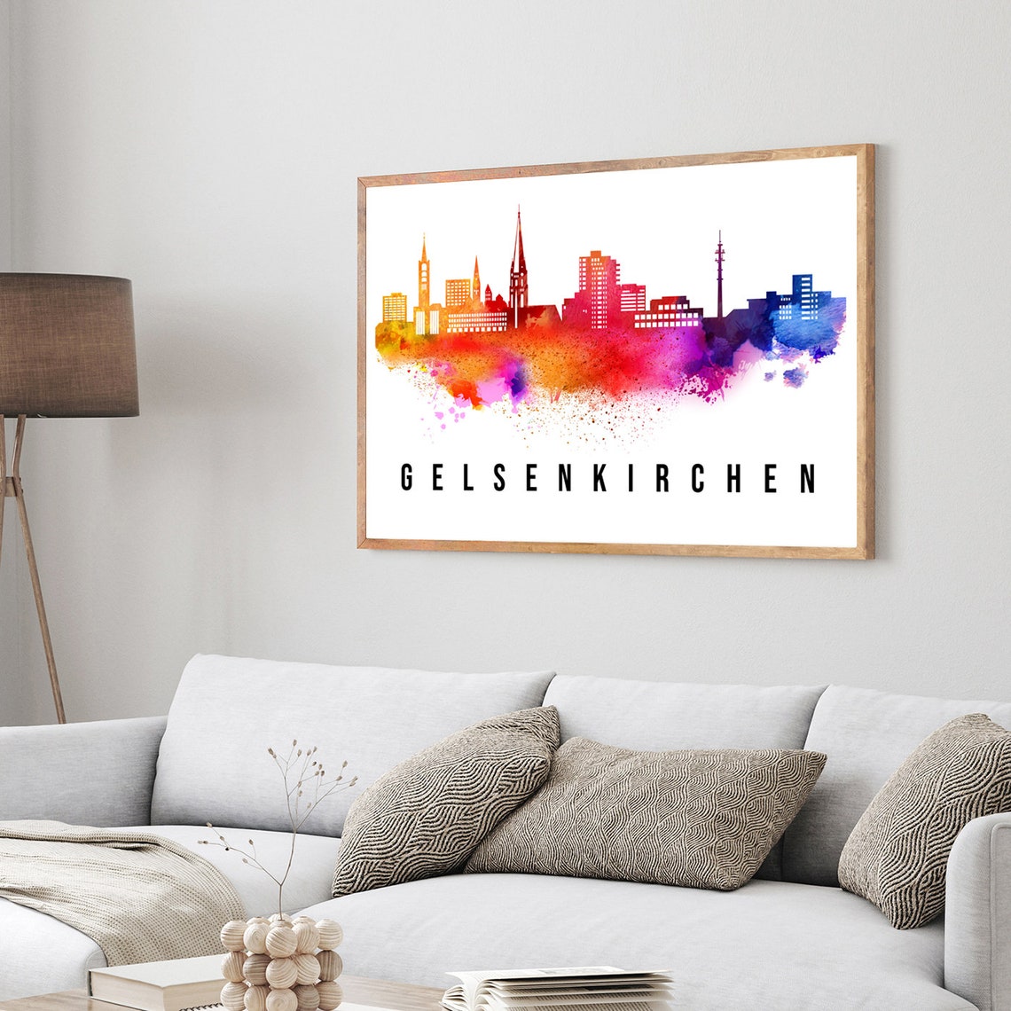 Gelsenkirchen Germany Rainbow Watercolor Skyline Cityscape Poster - Image 3