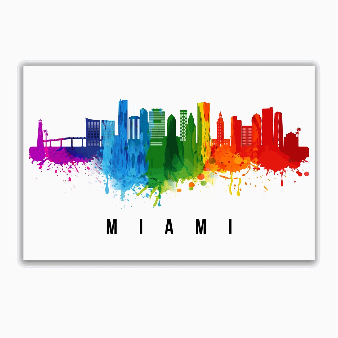 Miami Florida Rainbow Watercolor Skyline Cityscape Modern Wall Poster - Image 2