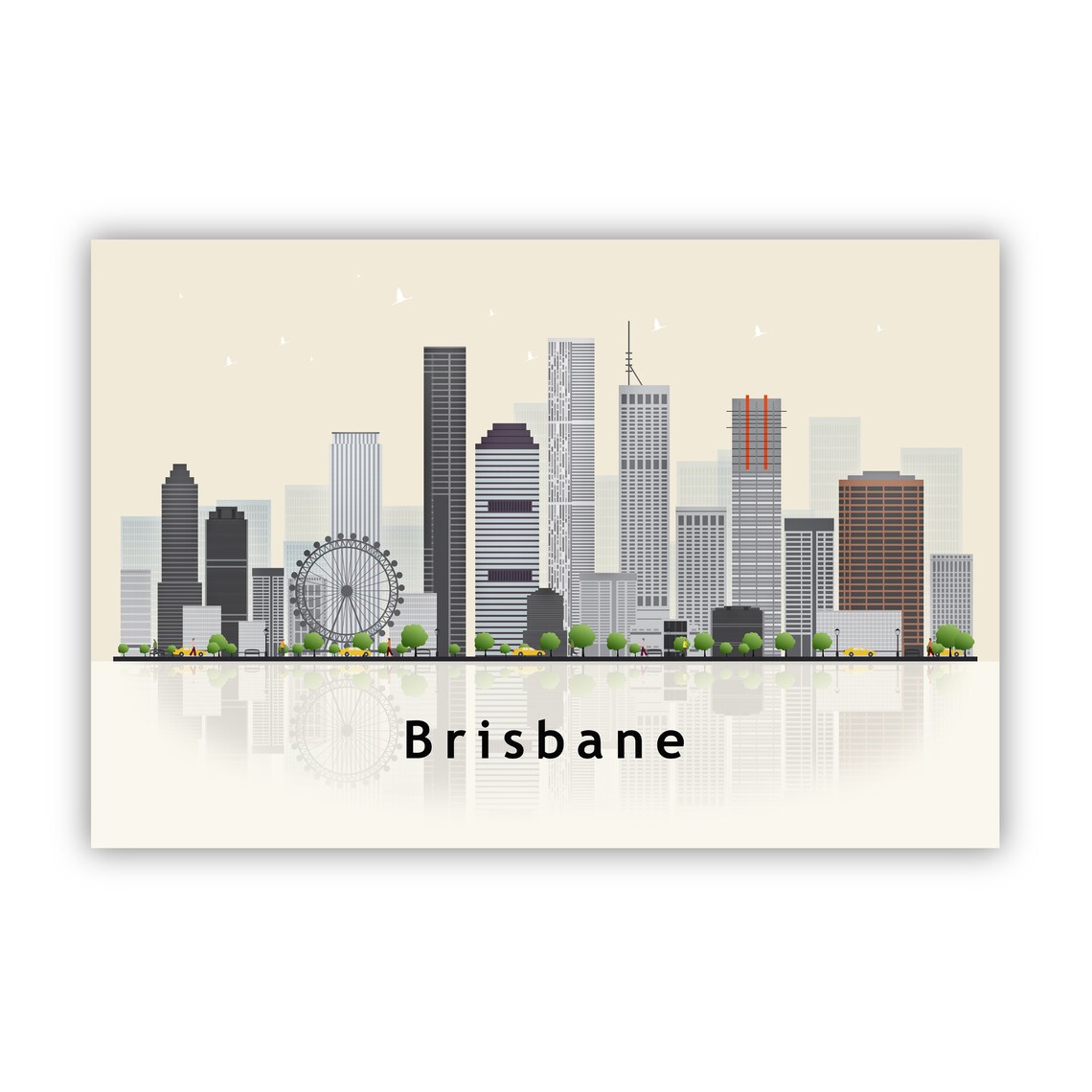 Brisbane Australia Ferris Wheel Skyline Illustration Travel Poster - Image 2