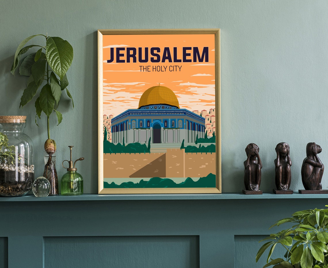 Jerusalem Dome Of The Rock Holy City Sunset Retro Travel Poster - Image 3