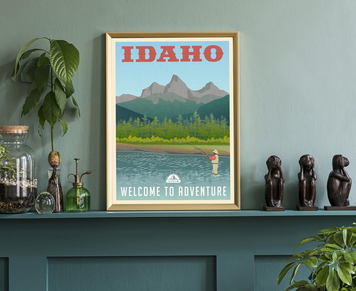 Idaho Vintage Retro Travel Poster Welcome to Adventure Fly Fishing - Image 3