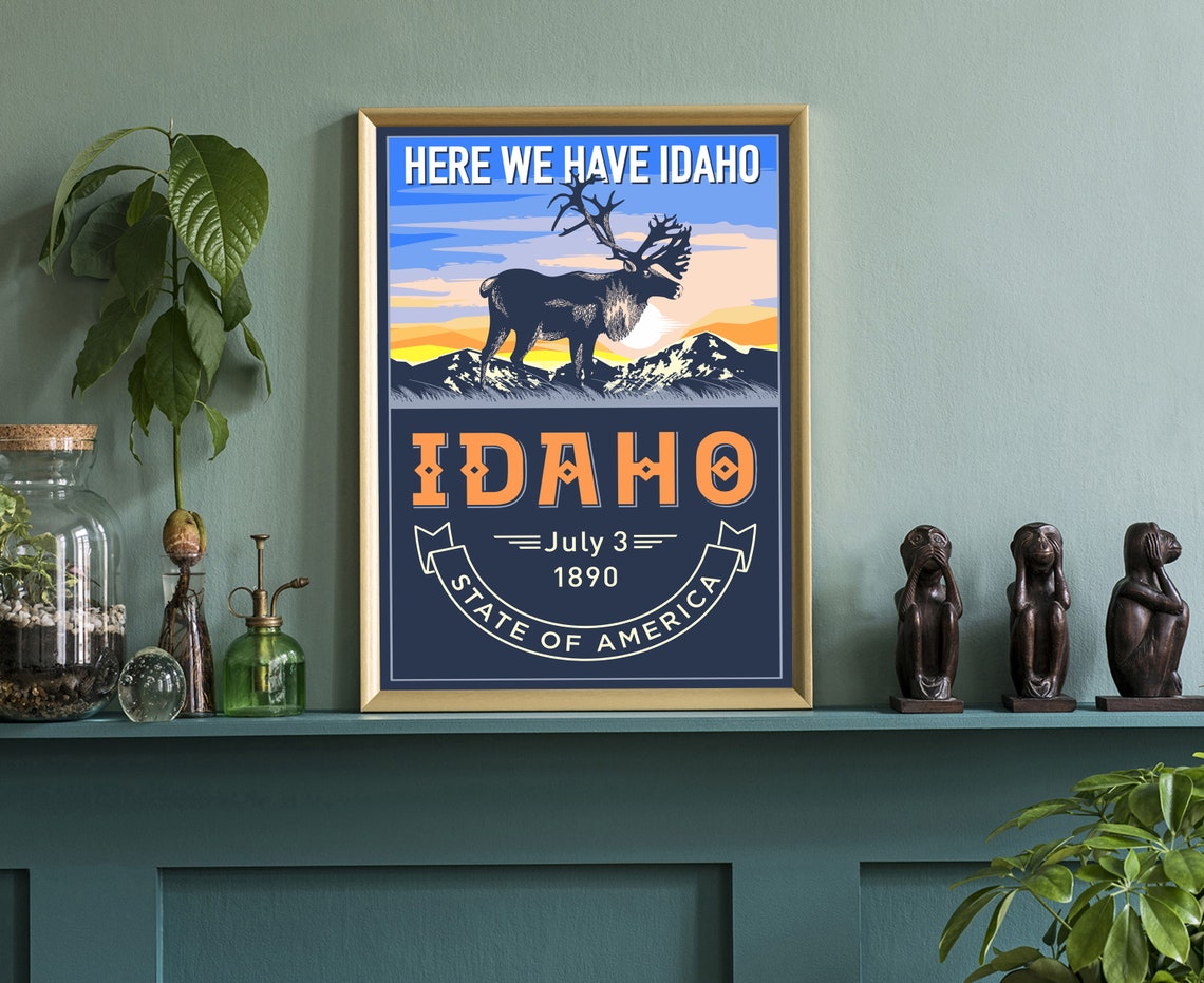 Idaho Here We Have Idaho Caribou Sunset Vintage Retro Travel Poster - Image 4
