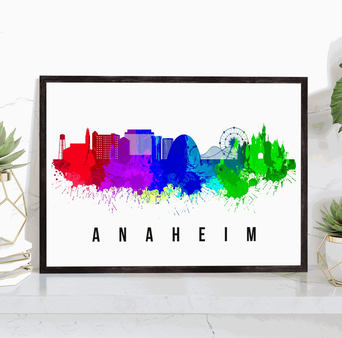 Anaheim Skyline California Poster Cityscape Painting Anaheim California Cityscape And Landmark Print Home Wall Art Office Wall Decor