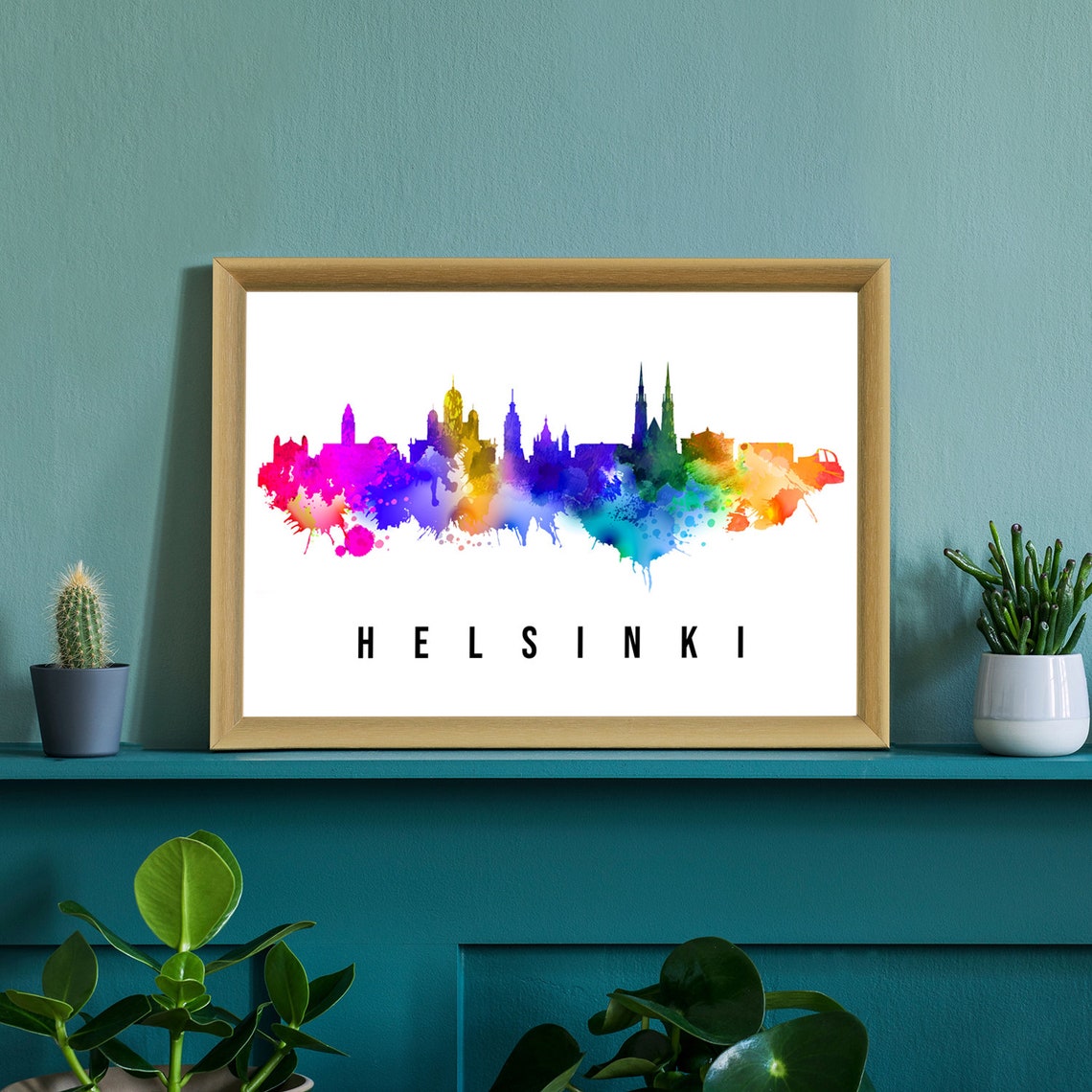 Helsinki Finland Rainbow Watercolor Skyline Silhouette Travel Poster - Image 3