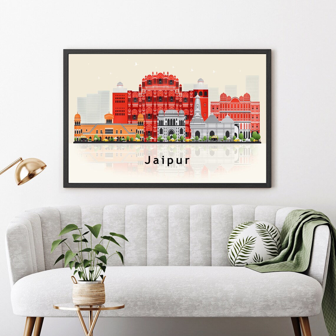 Jaipur India Pink City Skyline Illustration Hawa Mahal Art Poster - Image 3