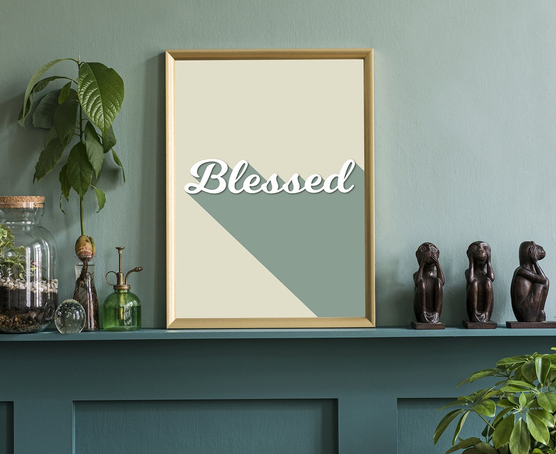 Blessed Script Quote Sage Green Geometric Modern Wall Art Poster - Image 3