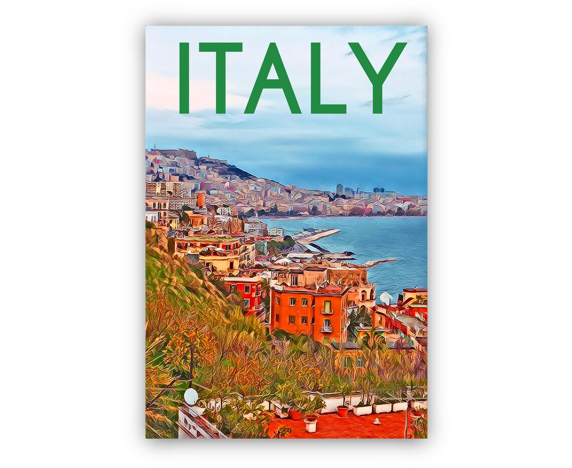 Italy Coastal Town Hillside Painterly Seaside Village Vintage Art Poster - Image 2