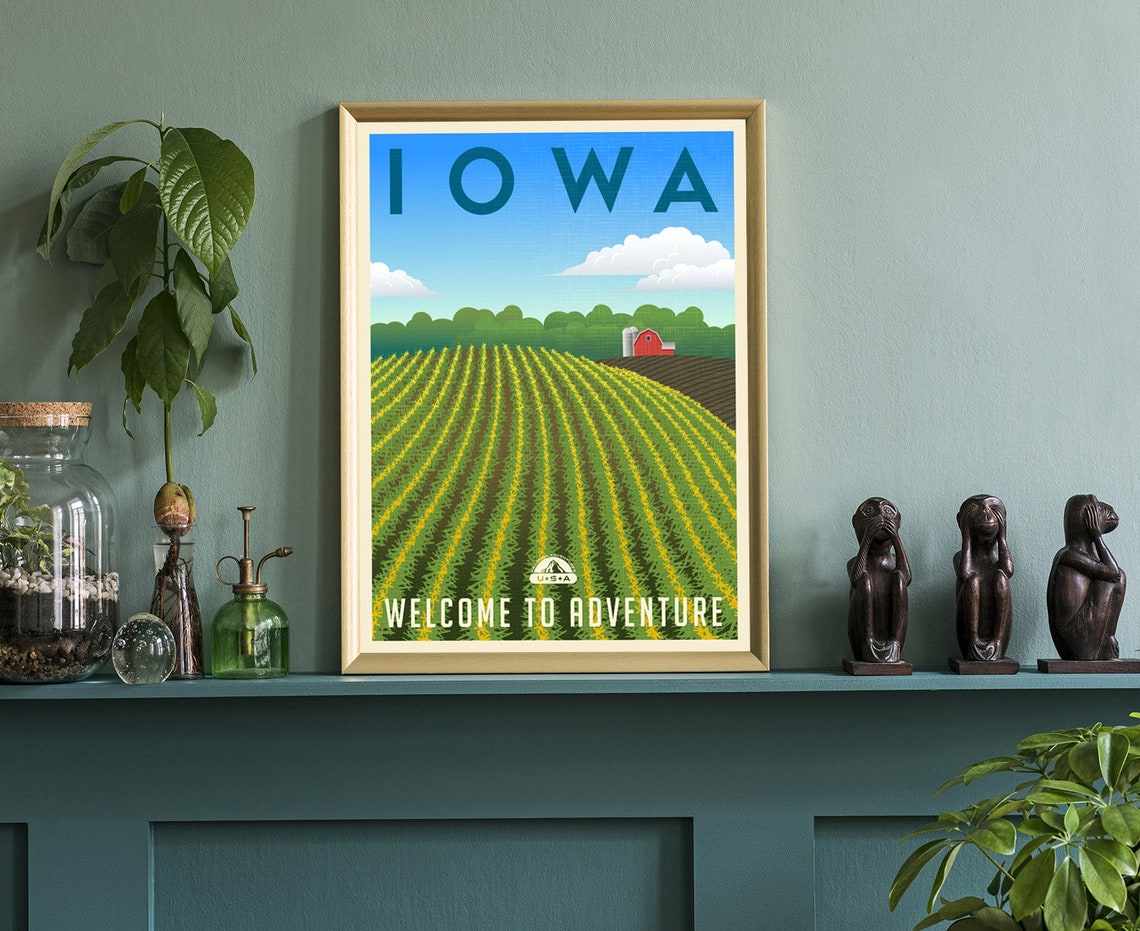 Iowa Corn Fields Barn Welcome To Adventure Retro Travel Poster Art - Image 3