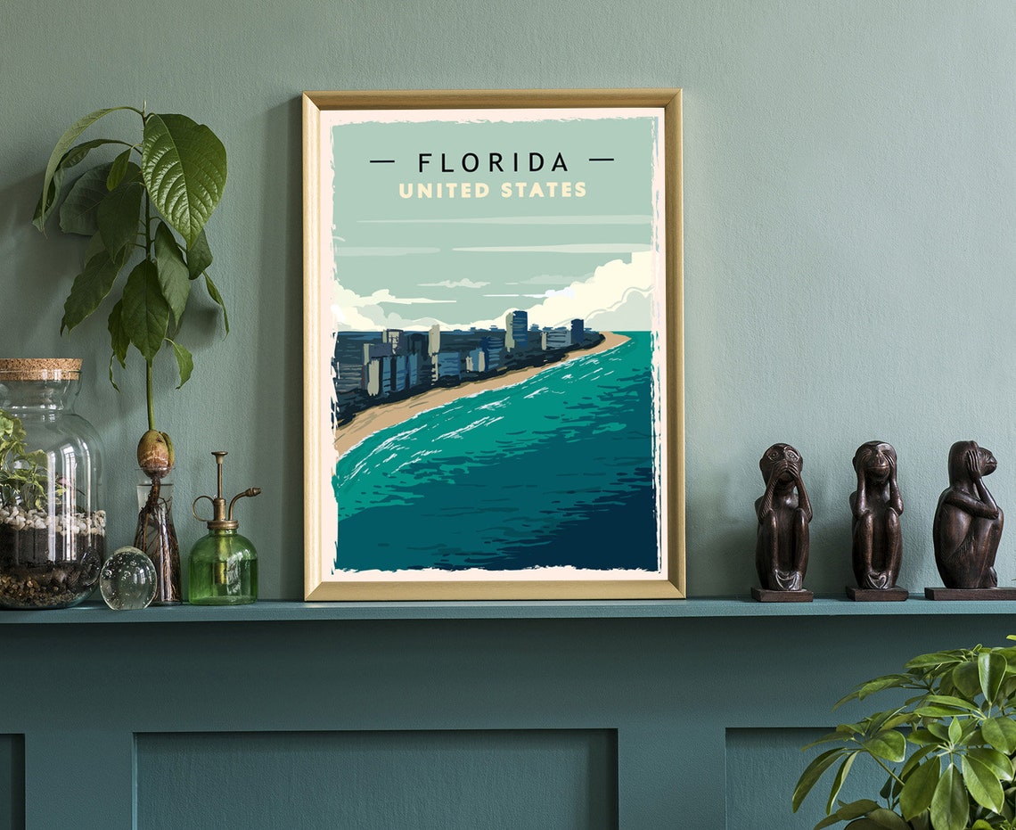 Florida Beach Ocean Skyline Sunset Vintage Travel Poster Wall Art - Image 3
