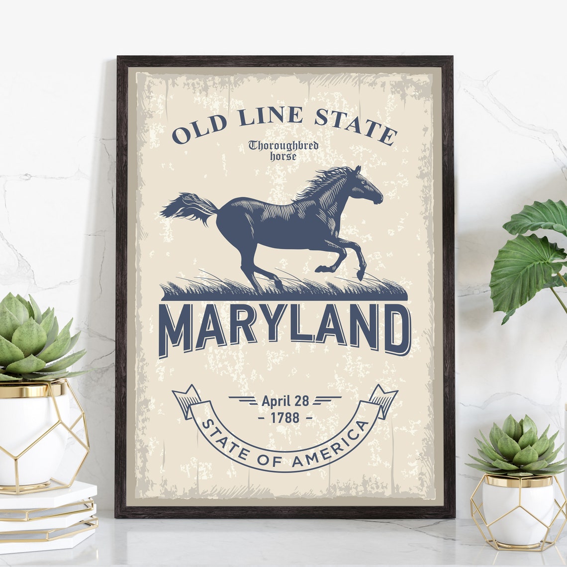 Maryland Old Line State Thoroughbred Horse Retro Emblem Poster Art