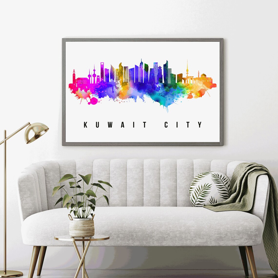 Kuwait City Kuwait Towers Rainbow Watercolor Skyline City Poster - Image 4