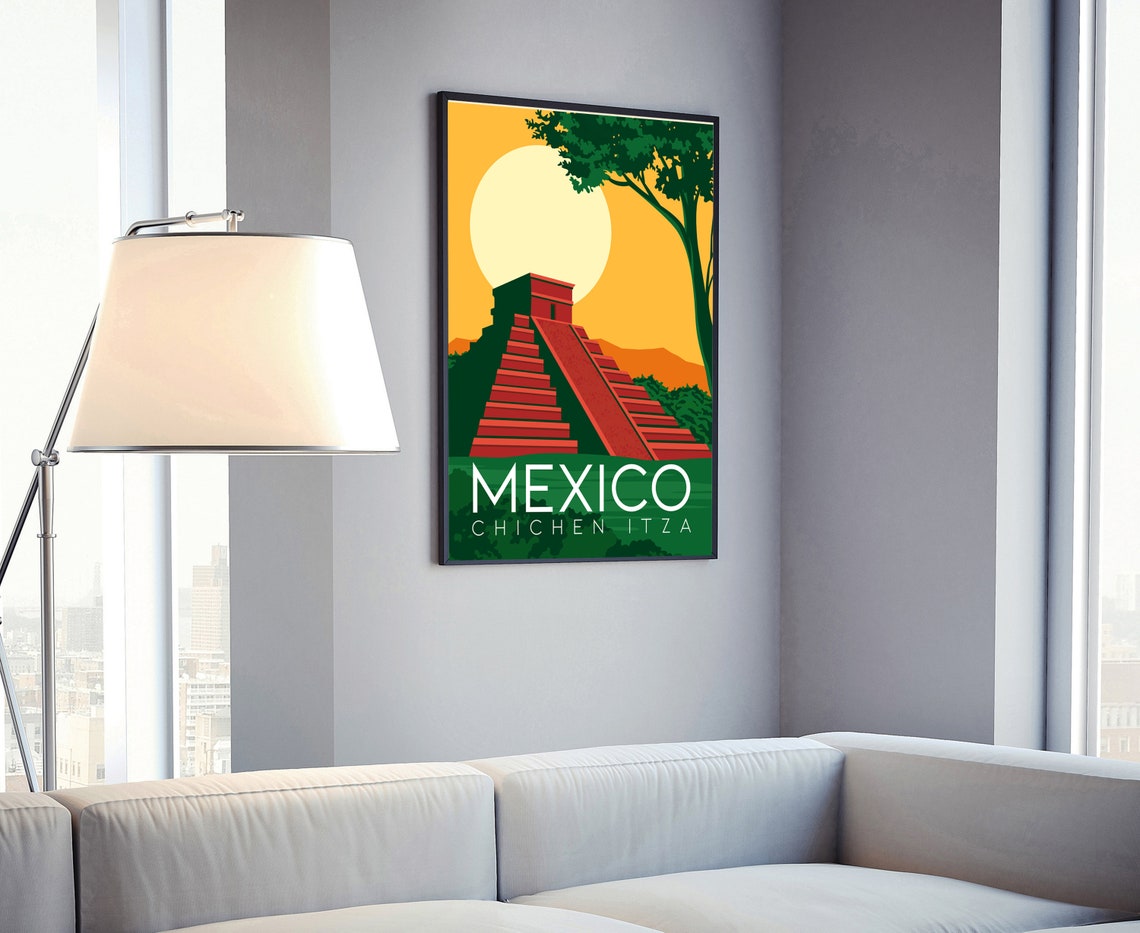 Mexico Chichen Itza Mayan Pyramid Sunset Retro Travel Poster Artwork - Image 4