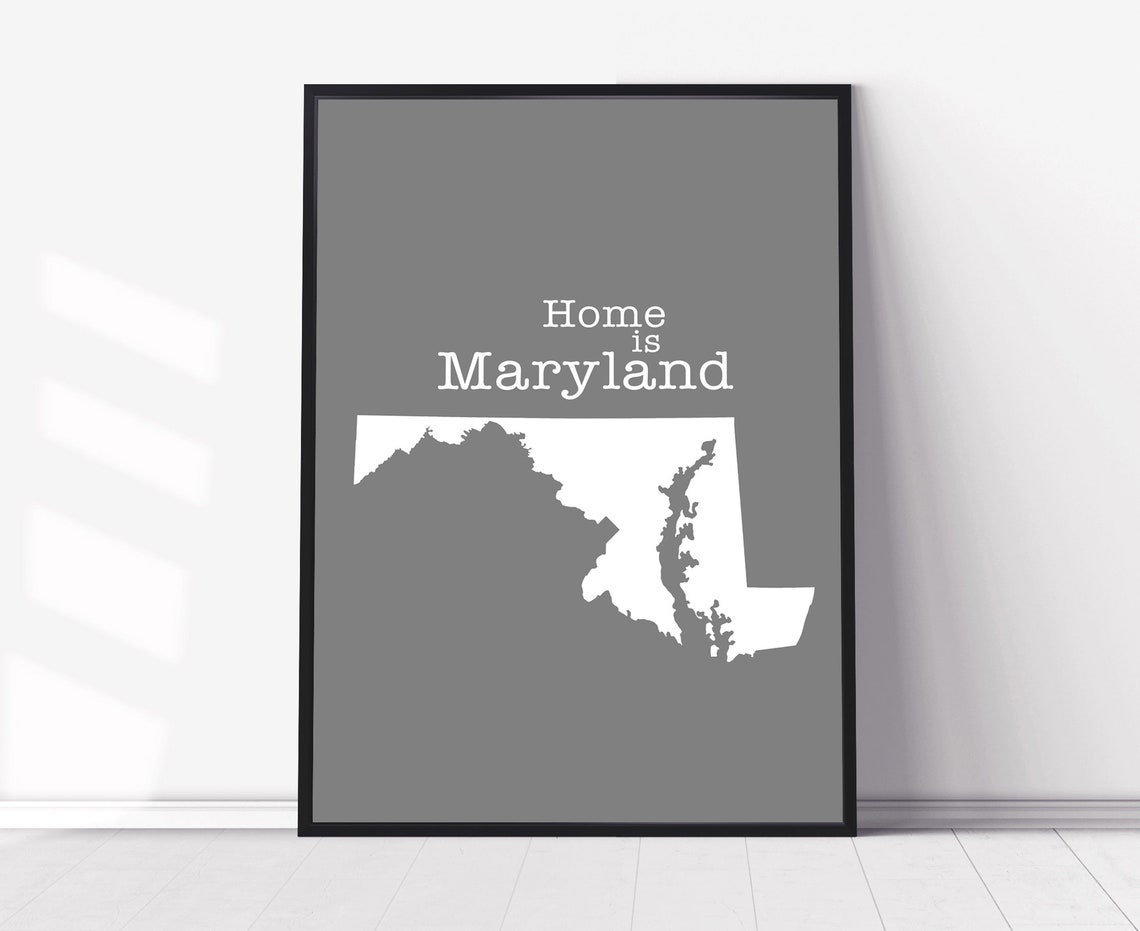 Maryland Home Is Gray Minimalist State Map Silhouette Wall Art