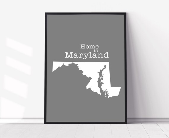 Maryland Home Is Gray Minimalist State Map Silhouette Wall Art