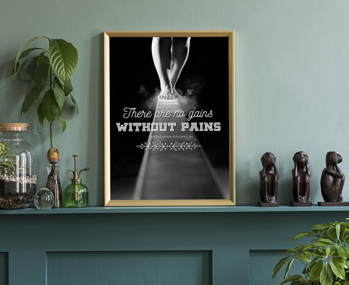 No Gains Without Pains Benjamin Franklin Quote Gymnast Chalk Poster - Image 3