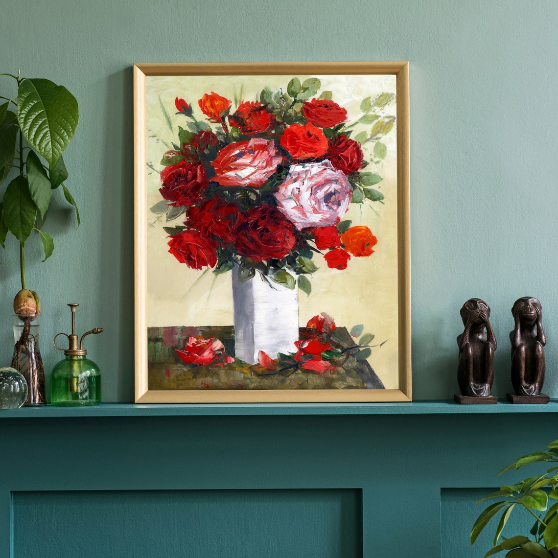 Flowers Oil Painting Flowers Still Life Poster Prints Flower Painting Prints Floral Texture Oil Painting Home Office Wall Art Decoration - Image 3