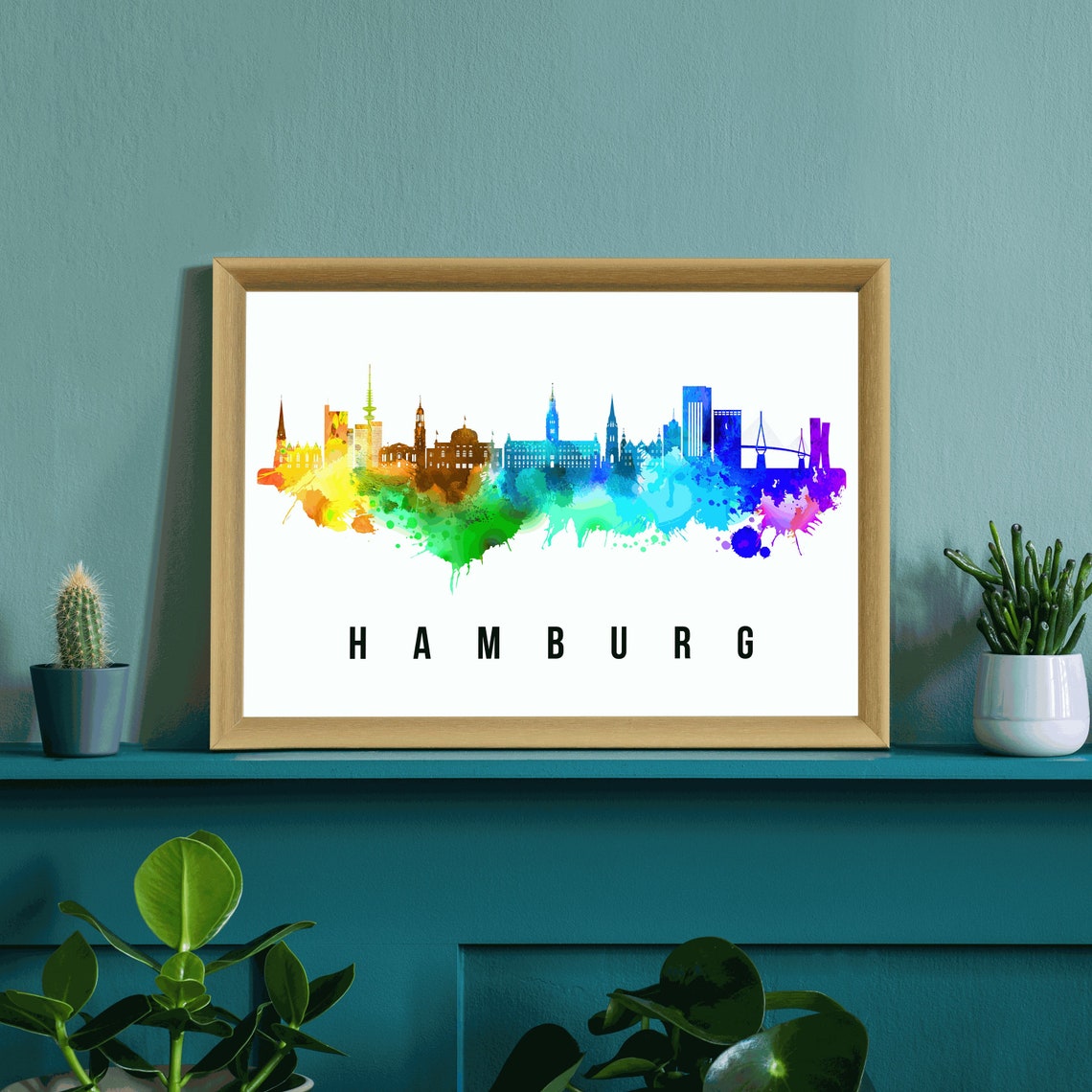 Hamburg Germany Rainbow Watercolor Skyline Cityscape Travel Poster - Image 3